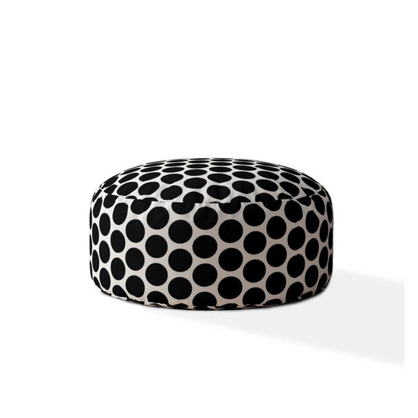 24" Black Cotton Round Polka Dots Pouf Cover