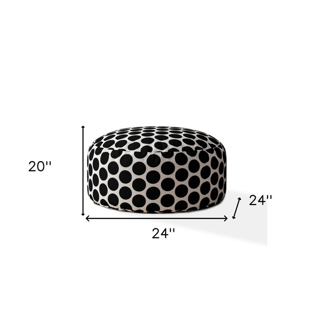 24" Black Cotton Round Polka Dots Pouf Cover