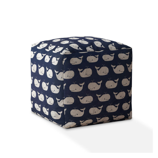 17" Blue Twill Whale Pouf Cover