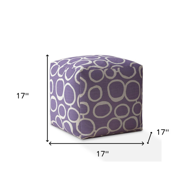 17" Purple And White Cotton Abstract Pouf Cover