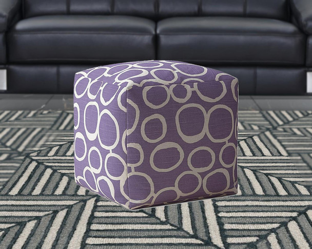 17" Purple And White Cotton Abstract Pouf Cover