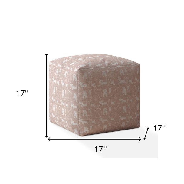 17" Pink And White Cotton Dog Pouf Cover