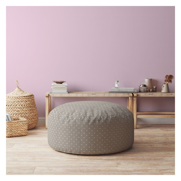 24" Gray Cotton Round Polka Dots Pouf Cover