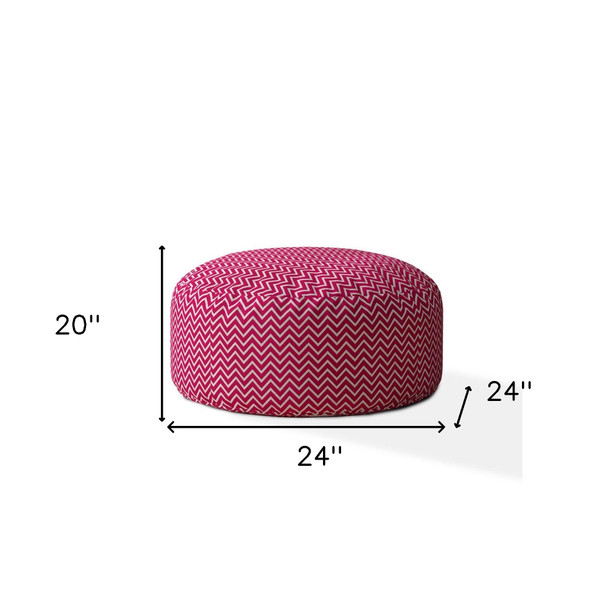 24" Pink Cotton Round Chevron Pouf Cover