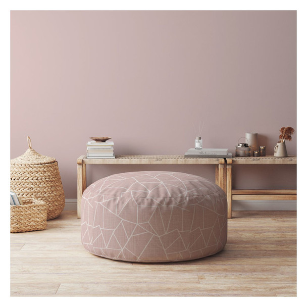 24" Pink Canvas Round Geometric Pouf Cover