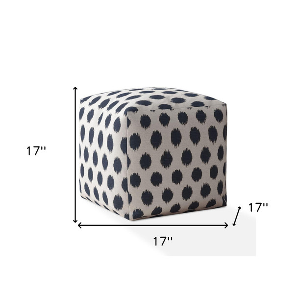 17" Blue And White Canvas Polka Dots Pouf Cover