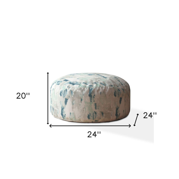 24" Blue And Gray Canvas Round Abstract Pouf Cover