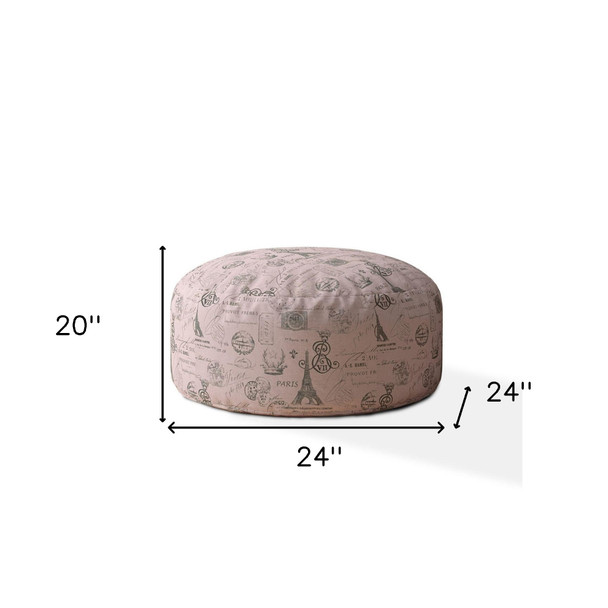 24" Pink Twill Round Paris Pouf Cover