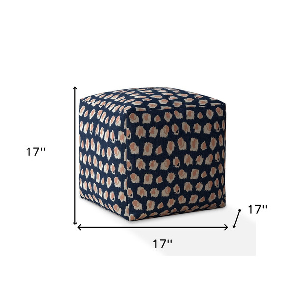 17" Blue Canvas Abstract Pouf Cover
