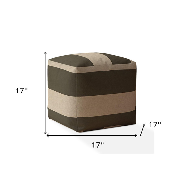 17" Green Cotton Striped Pouf Cover