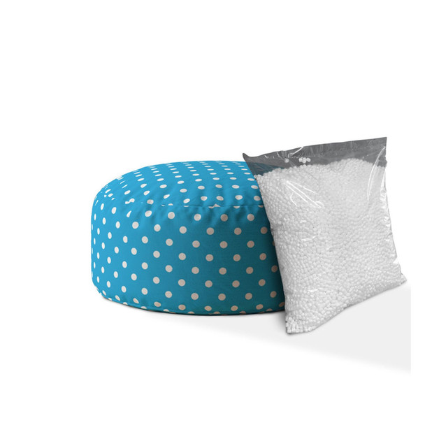 24" Blue And White Cotton Round Polka Dots Pouf Cover