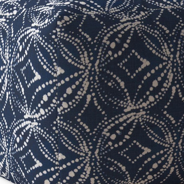 17" Blue And White Canvas Damask Pouf Cover