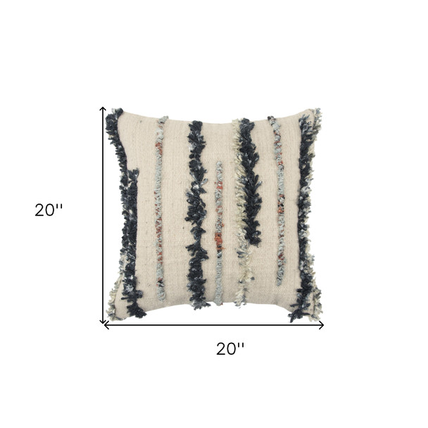 20" X 20" Natural 100% Wool Striped Zippered Pillow