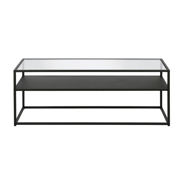 46" Black Glass Rectangular Coffee Table With Shelf