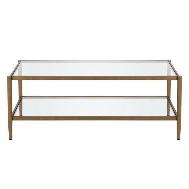 45" Gold Glass Rectangular Coffee Table With Shelf