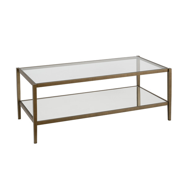 45" Gold Glass Rectangular Coffee Table With Shelf