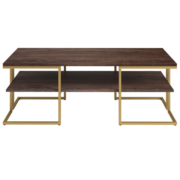 45" Gold and Brown Rectangular Coffee Table With Shelf