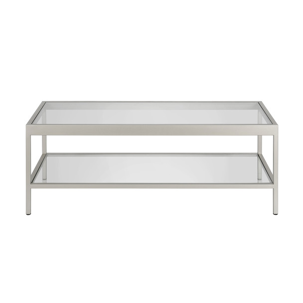 45" Silver and Glass Rectangular Coffee Table With Shelf