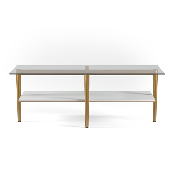 47" Gold Glass and White Rectangular Coffee Table With Shelf