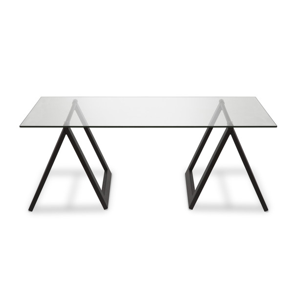 46" Black and Glass Rectangular Sawhorse Base Coffee Table