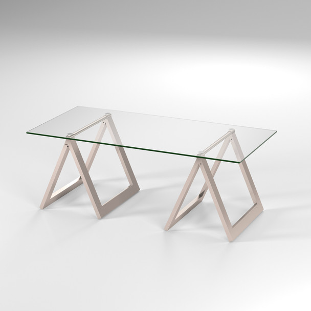 46" Silver and Glass Rectangular Sawhorse Coffee Table