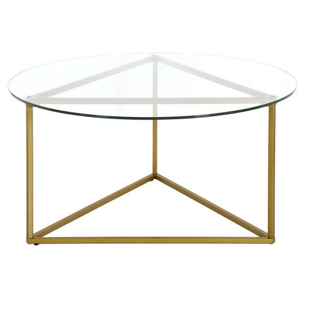 35" Gold and Glass Round Coffee Table