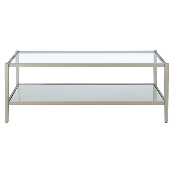 45" Silver Glass Rectangular Coffee Table With Shelf