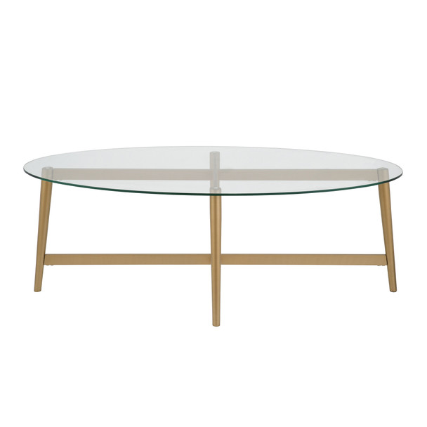 50" Gold Glass Oval Coffee Table