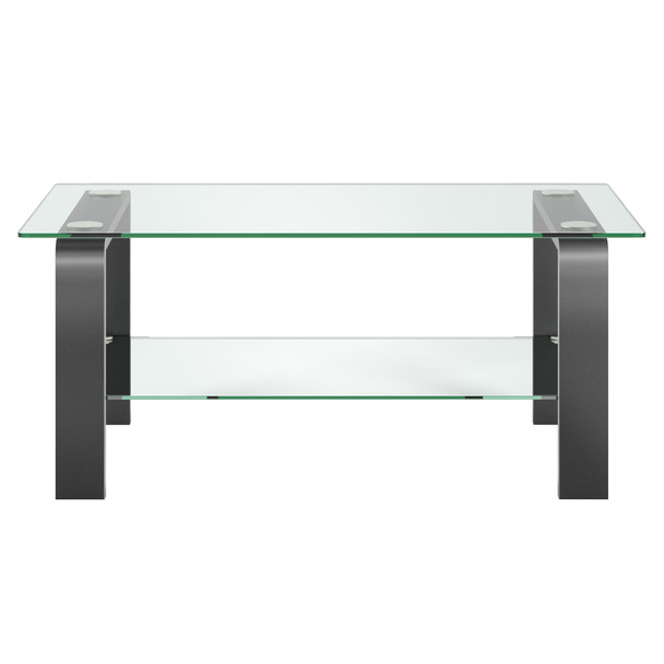 40" Gray Glass Rectangular Coffee Table With Shelf