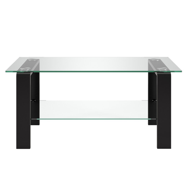 40" Black Glass Rectangular Coffee Table With Shelf