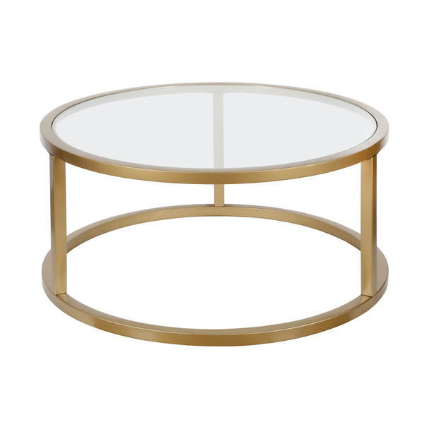 35" Gold Glass Round Coffee Table