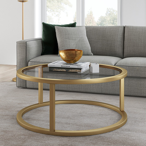 35" Gold Glass Round Coffee Table