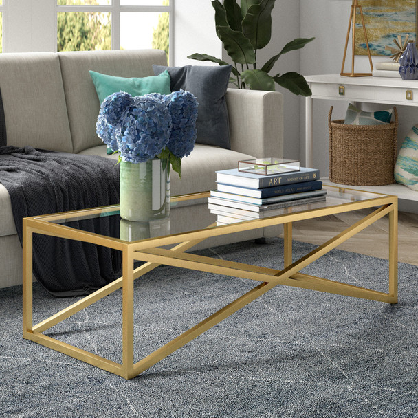 54" Gold Glass Rectangular Coffee Table