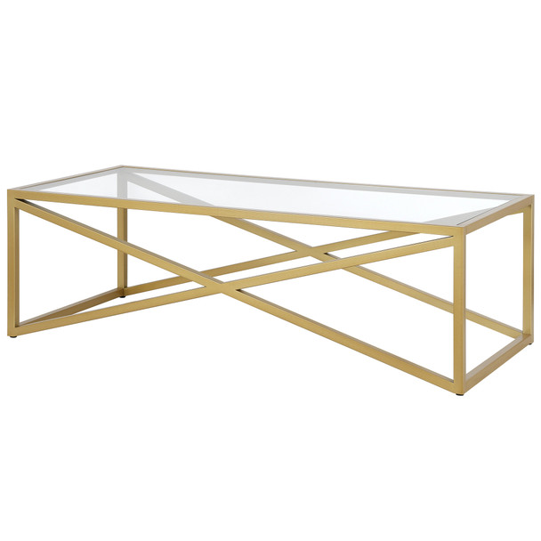54" Gold Glass Rectangular Coffee Table