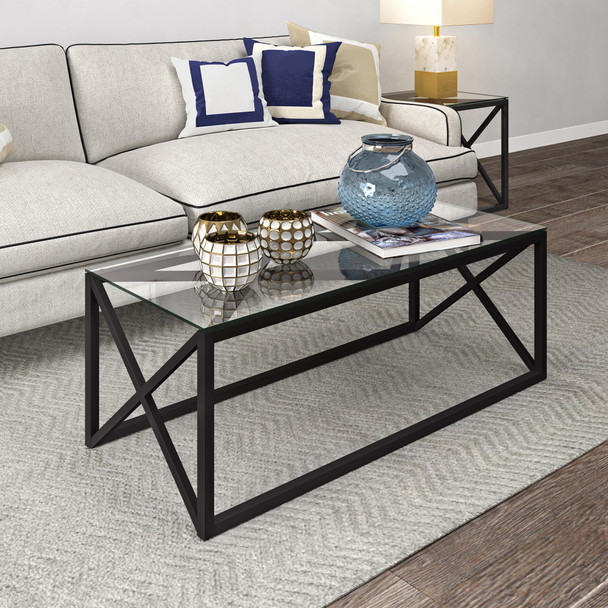 46" Black Glass Rectangular Coffee Table