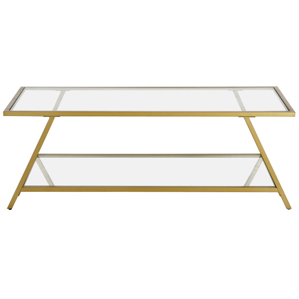 48" Gold Glass Rectangular Coffee Table With Shelf