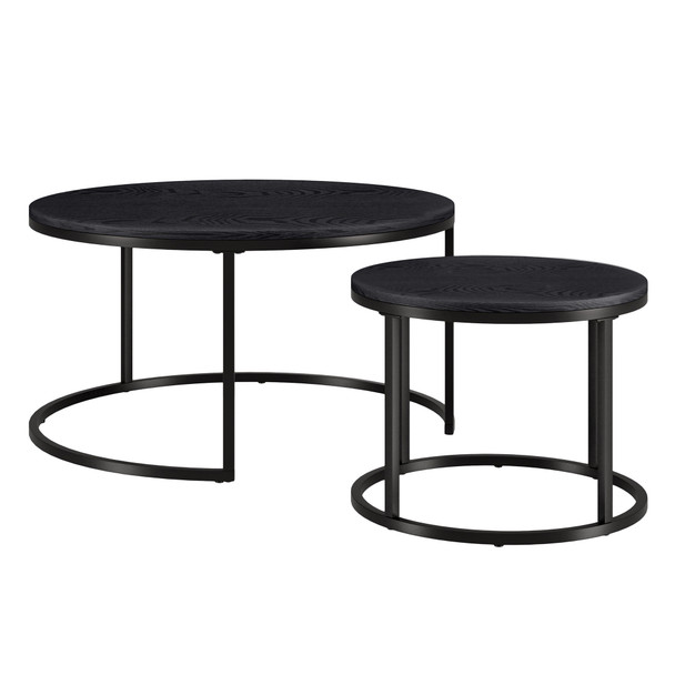 Set Of Two 35" Black Manufactured Wood Round Nested Coffee Tables