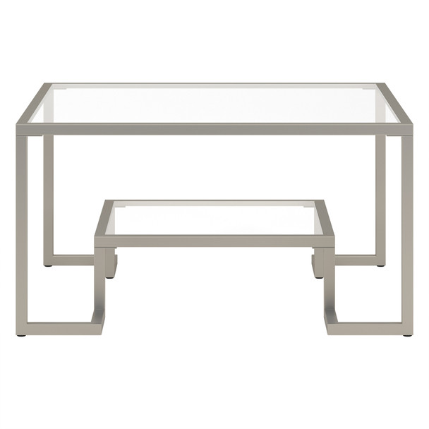 32" Silver Glass Square Coffee Table With Shelf