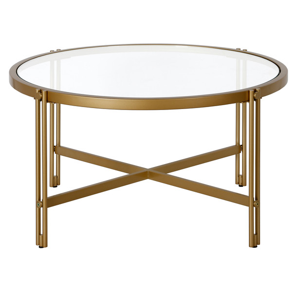 32" Gold Glass Round Coffee Table