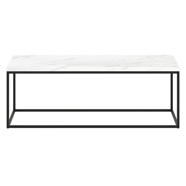48" Black And White Faux Marble Rectangular Coffee Table