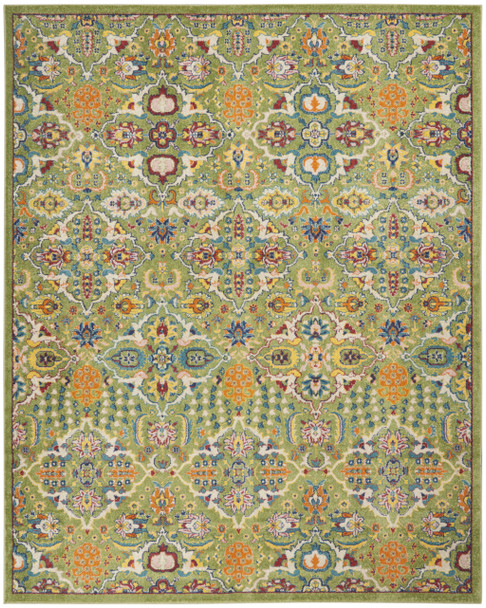 8' X 10' Green Floral Power Loom Area Rug
