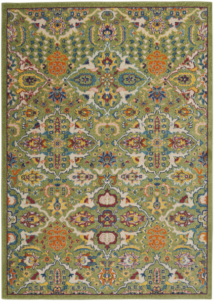 6' X 9' Green Floral Power Loom Area Rug