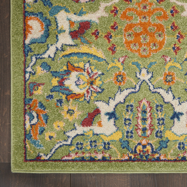 6' X 9' Green Floral Power Loom Area Rug