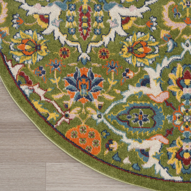8' Green Round Floral Power Loom Area Rug