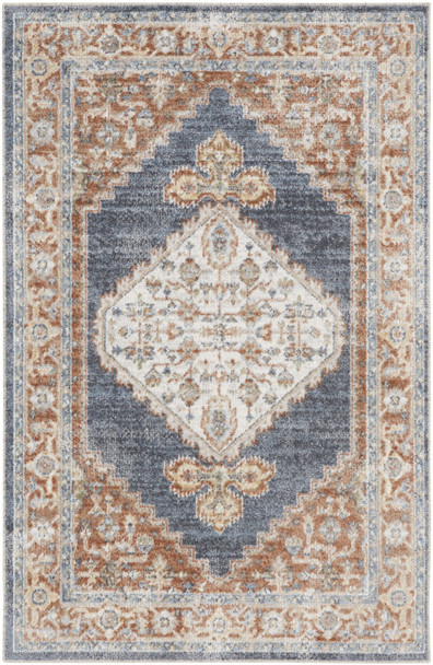 4' X 6' Denim Blue Oriental Power Loom Distressed Washable Area Rug