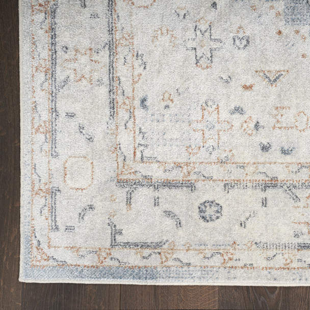 5' X 7' Light Blue Oriental Power Loom Distressed Washable Area Rug