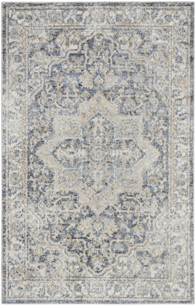 4' X 6' Gray Oriental Power Loom Washable Area Rug