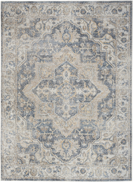 7' X 9' Gray Oriental Power Loom Washable Area Rug