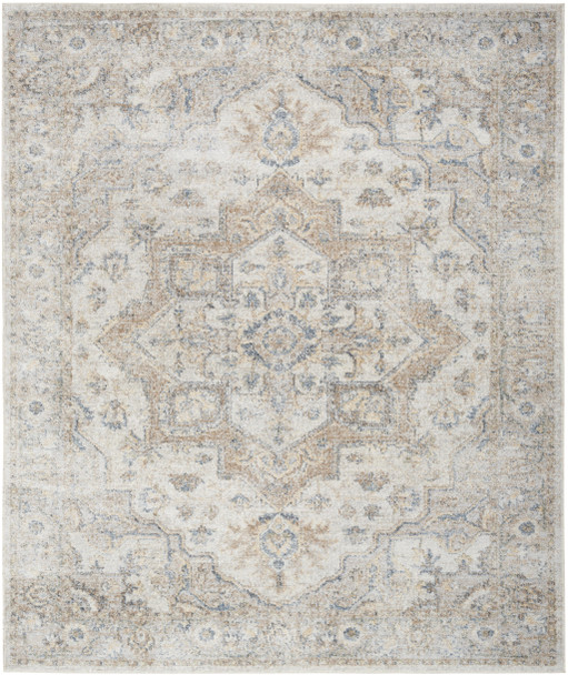 8' X 10' Silver Oriental Power Loom Washable Area Rug