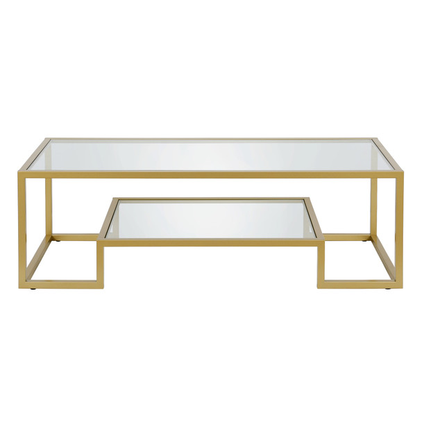 54" Gold Glass Rectangular Coffee Table With Shelf